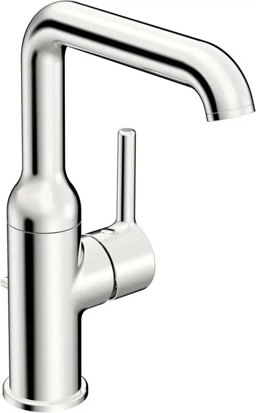Waschtischbatterie in Chromoptik mit schwenkbarem Auslauf und Zugstange. Design von HANSA, geeignet für moderne Badezimmeranwendungen.